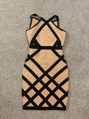 Gold Label Black Trim Nude Bodycon Dress